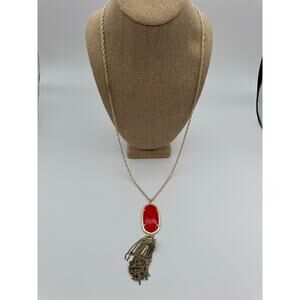 Kendra Scott Rayne Necklace Bright Red Stone w/Gold Tone Tassel Pendant